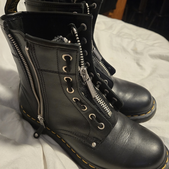 Dr. Martens Black Leather Moto Boots with Silver Zippers - Picture 4 of 8